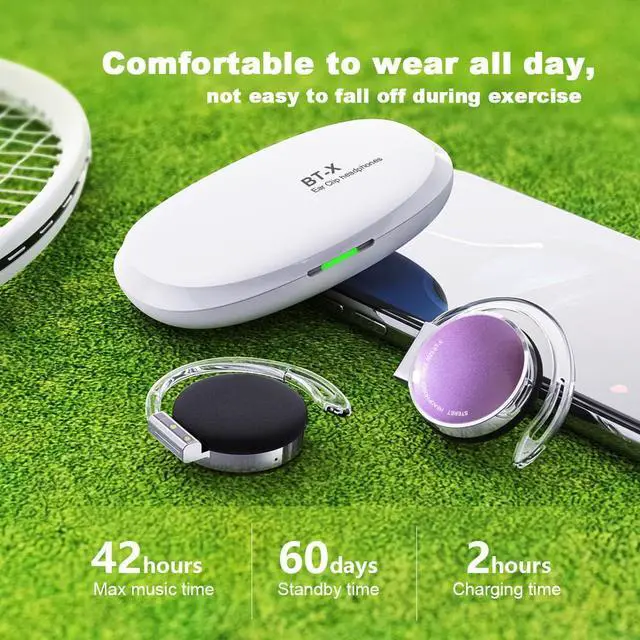 Alt view image 3 of 5 - Wireless Clip-On Earbuds with Earhooks - Open Ear Headphones Microphone - Bluetooth Sport Headphones (White Purple)