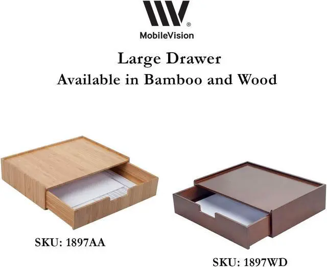 Alt view image 5 of 5 - MobileVision Bamboo Drawer Large, Monitor Stand & Stackable Storage Solution for office products pens, pencils, scissors, notepads, business cards and more