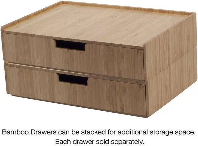 Alt view image 4 of 5 - MobileVision Bamboo Drawer Large, Monitor Stand & Stackable Storage Solution for office products pens, pencils, scissors, notepads, business cards and more