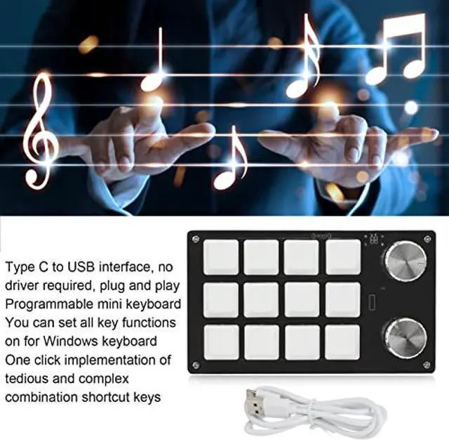 Alt view image 5 of 5 - Cuifati One Handed Macro Mechanical Keyboard, 12 Key Mini Programmable Micro Keyboard, Fully Programmable Keys and 2 Knob, for, for Vista, for, for Macos(Black White)