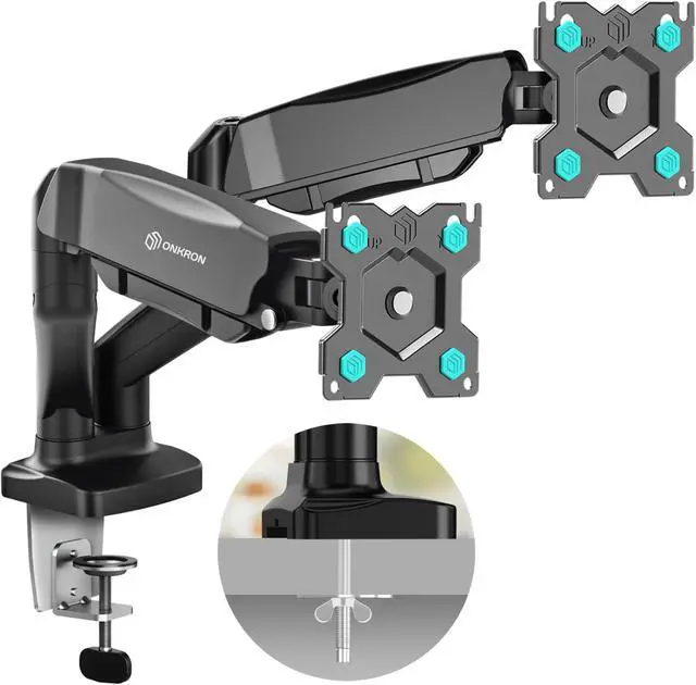 Main image of ONKRON Double Monitor Mount for Two 13-32 Inch Screens up to 17.6 lbs, Gas Spring Dual Monitor Arm Desk Mount VESA 75x75 / 100x100 - Dual Computer Monitor Mount for Desk Swivel Tilt Rotation Black