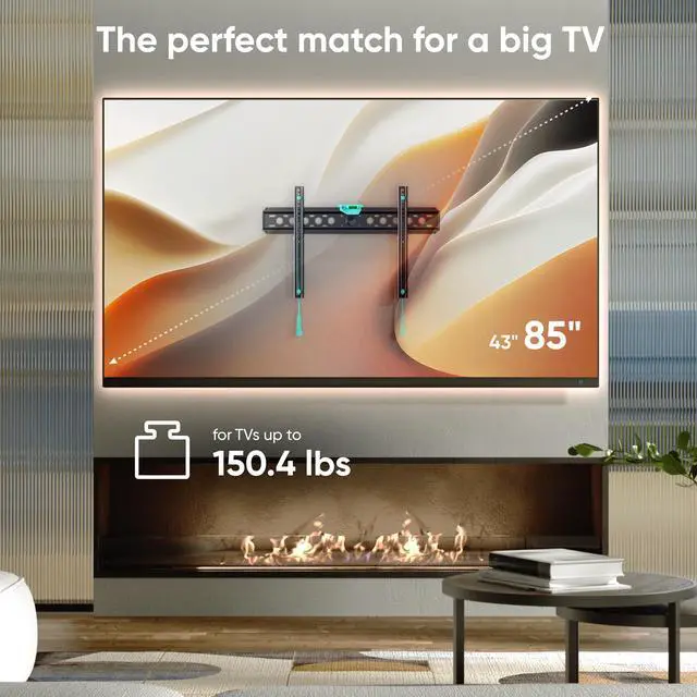 Alt view image 3 of 5 - ONKRON Fixed TV Wall Mount for 43-85 Inch Screen up to 150 lbs, Universal TV Mount Low Profile with max 600x400 VESA - Large & Thin TV Mount Flush/Ultra Slim Wall Mount TV Bracket Flat Black