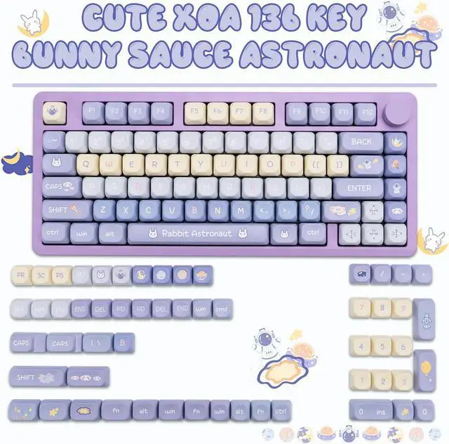 Alt view image 2 of 5 - GEKUCAP Purple PBT Keycaps, 136 Keys Dye Sublimation XOA Profile Round Keycaps Cute Bunny Keycap Set for Cherry MX Switches ANSI Layout Mechanical Keyboards