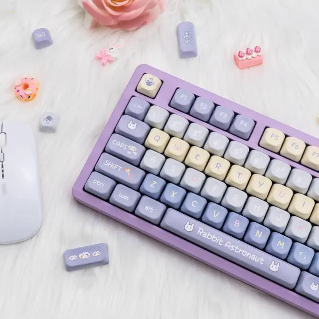 Alt view image 5 of 5 - GEKUCAP Purple PBT Keycaps, 136 Keys Dye Sublimation XOA Profile Round Keycaps Cute Bunny Keycap Set for Cherry MX Switches ANSI Layout Mechanical Keyboards