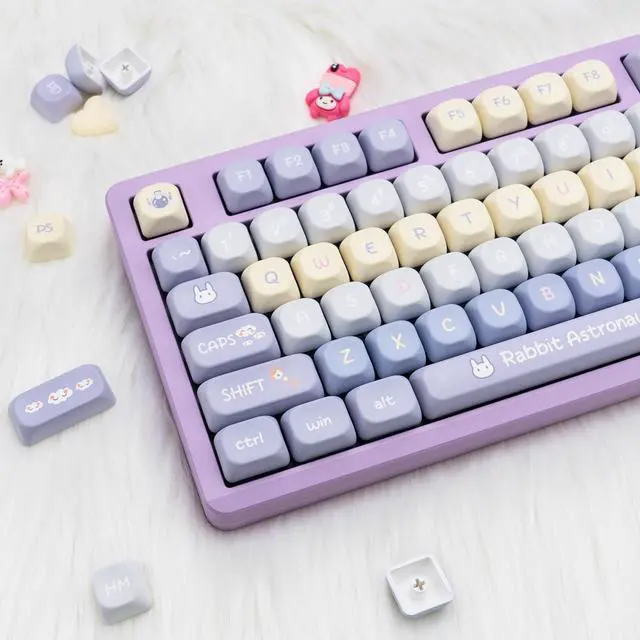 Alt view image 4 of 5 - GEKUCAP Purple PBT Keycaps, 136 Keys Dye Sublimation XOA Profile Round Keycaps Cute Bunny Keycap Set for Cherry MX Switches ANSI Layout Mechanical Keyboards