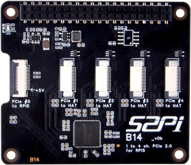 Main image of GeeekPi Quad FPC PCIe HAT for Raspberry Pi 5, B14 HAT 1 to 4 PCIe Interface with 40Pin GPIO Pin Header for Raspberry Pi 5