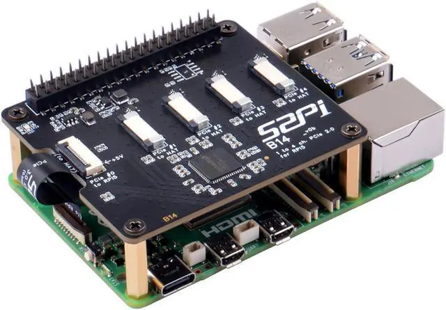 Alt view image 2 of 5 - GeeekPi Quad FPC PCIe HAT for Raspberry Pi 5, B14 HAT 1 to 4 PCIe Interface with 40Pin GPIO Pin Header for Raspberry Pi 5
