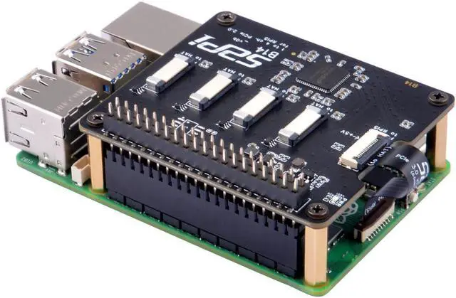 Alt view image 3 of 5 - GeeekPi Quad FPC PCIe HAT for Raspberry Pi 5, B14 HAT 1 to 4 PCIe Interface with 40Pin GPIO Pin Header for Raspberry Pi 5