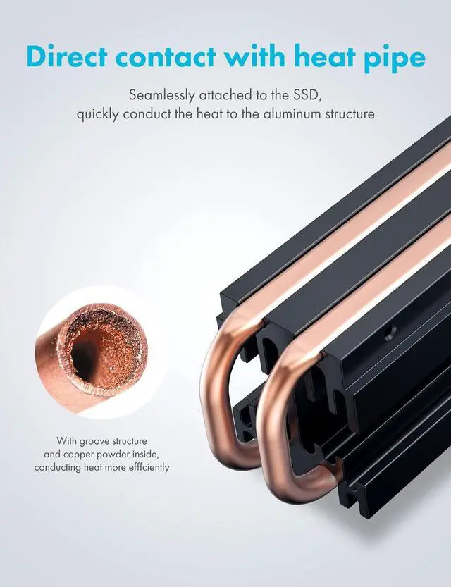 Alt view image 3 of 5 - GRAUGEAR M.2 2280 SSD Heatsink, Direct-Touch Heat of Dual Copper Heat Pipes, 25mm Cooling Fan Built-in PWM Control, Aluminum Plate-Fin Design, Thermal Pads incl., 1.34 in Height [G-M2HS03-F]