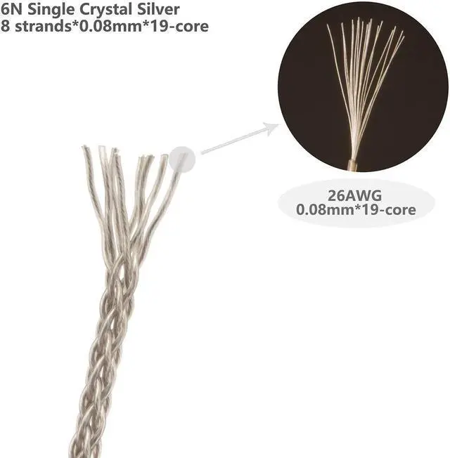 Alt view image 4 of 5 - GUCraftsman MMCX 6N Single Crystal Silver 2.5mm/4.4mm Balance Earphone Upgrade Cable for SHURE SE846 SE535 Xelento Remote t8ie t9ie UE900S IT04 DK4001 W60 Andromeda Vega JVC FW001 FW002 (3.5mm Plug)