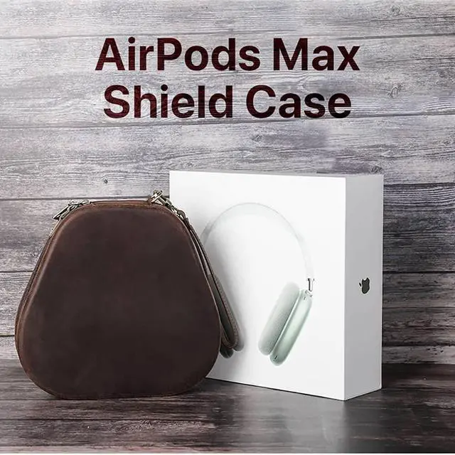 Alt view image 2 of 5 - Genuine Leather Case for Airpods Max,Hiram Crazy Horse Cowhide Leather Portable Travel Case for Airpods Max,Headphone Cases for AirPods Max Carrying Case(Coffee)