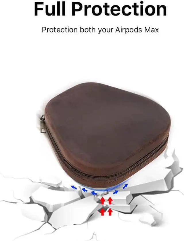 Alt view image 4 of 5 - Genuine Leather Case for Airpods Max,Hiram Crazy Horse Cowhide Leather Portable Travel Case for Airpods Max,Headphone Cases for AirPods Max Carrying Case(Coffee)