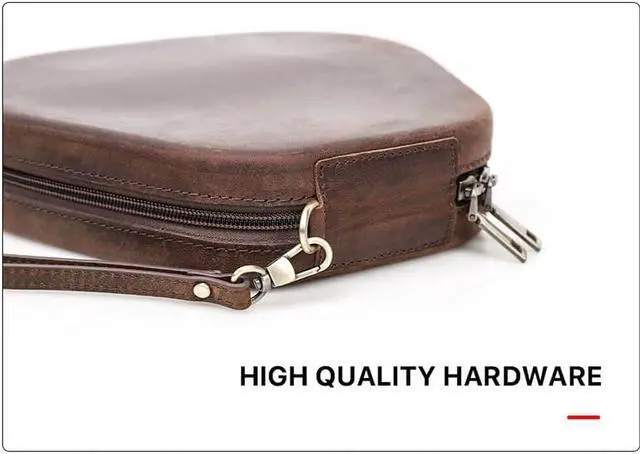 Alt view image 5 of 5 - Genuine Leather Case for Airpods Max,Hiram Crazy Horse Cowhide Leather Portable Travel Case for Airpods Max,Headphone Cases for AirPods Max Carrying Case(Coffee)