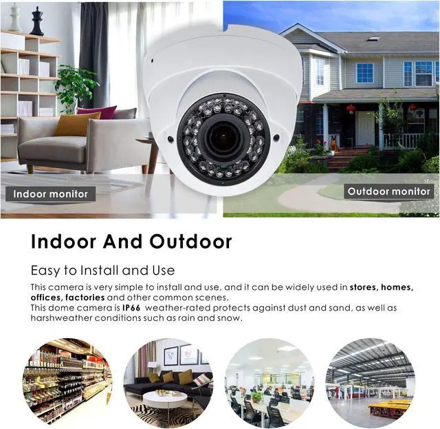 Alt view image 2 of 5 - Inwerang 5MP 4MP Dome Super Hybrid Security Camera HD-TVI/CVI/AHD/960H CCTV Surveillance Security Camera 2.8-12mm Varifocal Lens Outdoor/Indoor 98ft IR Waterproof Day&Night Vision Array Dome Cam