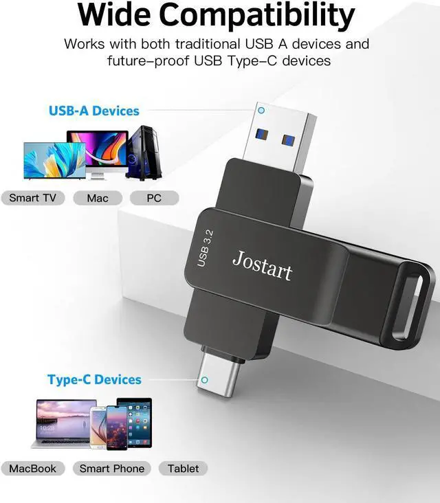 Alt view image 5 of 5 - 512GB USB 3.2 SSD Solid State Flash Drive, 1000MB/s High Speed Type C+USB A Drive Gen2, 2in1 Dual Thumb Drive USB C Memory Stick for iPhone 15 Series/USB-C iPad/Android Phone,Laptop,Mac
