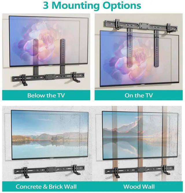 Alt view image 3 of 5 - KAMIWI Adjustable Soundbar Mount,Universal Soundbar Mount,Sound Bar Mounting Bracket with Holes/Without Holes, Non-Slip Base Holder Extends 3.9" to 6.1", Up to 13 LBS,Black