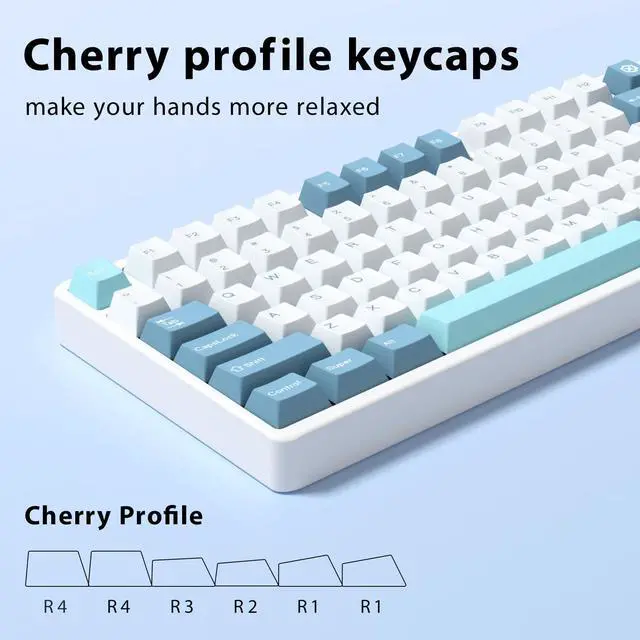 Alt view image 3 of 5 - KBDiy SHOKO PBT Double Shot Keycap Set,176 Keys Blue Cute Custom Key Caps Keycaps 60 Percent Cherry Profile Keycaps for 61/64/68/84/87/100/104/108 Mechanical Keyboard