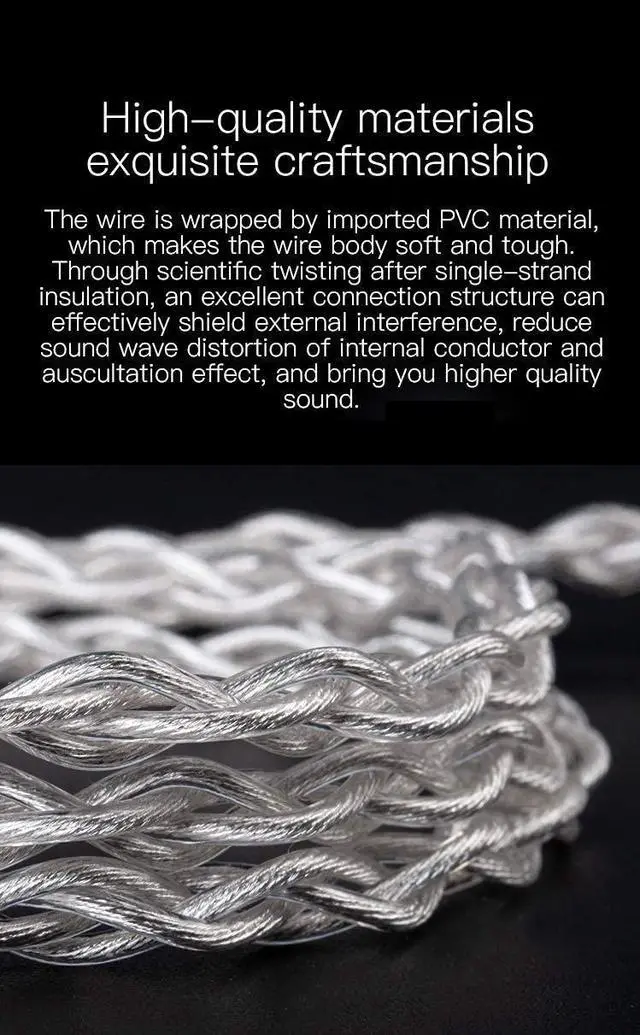 Alt view image 4 of 5 - Kinboofi TRI MMCX Earphone Cable 4 Core Silver Plated Single Crystal Copper Cable, Upgraded HIFI Earphone Cable for TIN Audio T2 T3 UE900s SE215 SE425 BGVP Earphones (2.5mm Plug, MMCX)