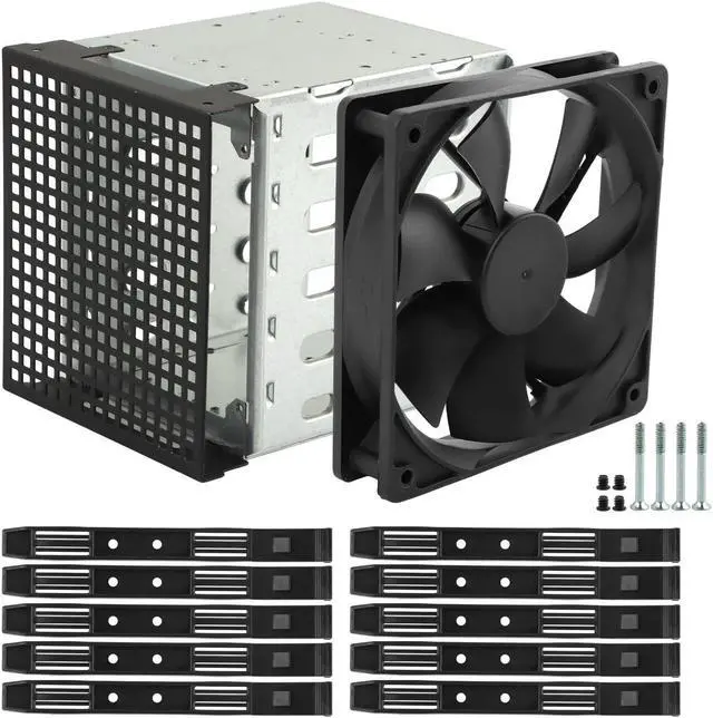 Main image of LVOERTUIG Hard Drive Cage, Stainless Steel Hard Drive Rack with Cooling Fan, 5.25" to 5X3.5 Rack for Computer, Hard Drive Cage Adapter Rack Bracket(Silver)