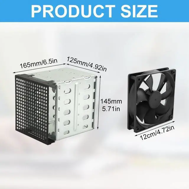 Alt view image 2 of 5 - LVOERTUIG Hard Drive Cage, Stainless Steel Hard Drive Rack with Cooling Fan, 5.25" to 5X3.5 Rack for Computer, Hard Drive Cage Adapter Rack Bracket(Silver)