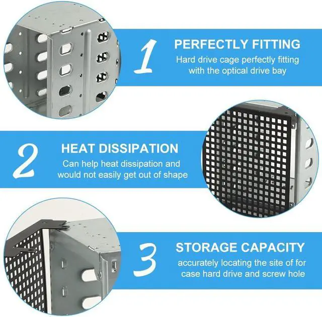 Alt view image 4 of 5 - LVOERTUIG Hard Drive Cage, Stainless Steel Hard Drive Rack with Cooling Fan, 5.25" to 5X3.5 Rack for Computer, Hard Drive Cage Adapter Rack Bracket(Silver)