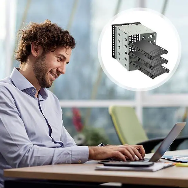 Alt view image 5 of 5 - LVOERTUIG Hard Drive Cage, Stainless Steel Hard Drive Rack with Cooling Fan, 5.25" to 5X3.5 Rack for Computer, Hard Drive Cage Adapter Rack Bracket(Silver)