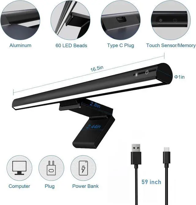 Alt view image 5 of 5 - LYMAX Monitor Light Bar: Flat/Curved Screen LED Lights - Eye Caring Desk Lamp with Auto-dimming for Home/Office/Study/Gaming