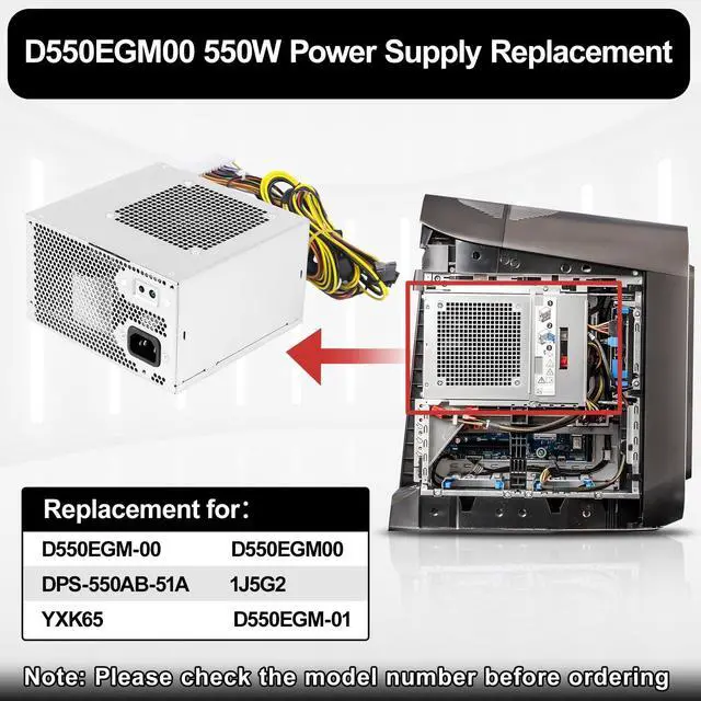 Alt view image 3 of 5 - LXun Upgraded D550EGM-01 550W Power Supply Compatible with Alienware Aurora R10 R11 Dell Precision 3630 3640 Power Supply Replacement for D550EGM-00 DPS-550AB-51A 1J5G2 YXK65