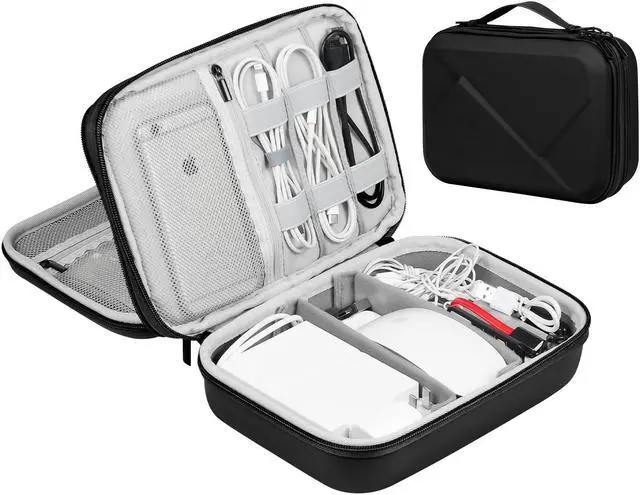 Main image of miloocul EVA Electronic Accessories Storage Case Large Shockproof Waterproof Storage Bag for Electronics Organizer Portable Cable Storage Bag for Travel or Work (Black, Double Layer)