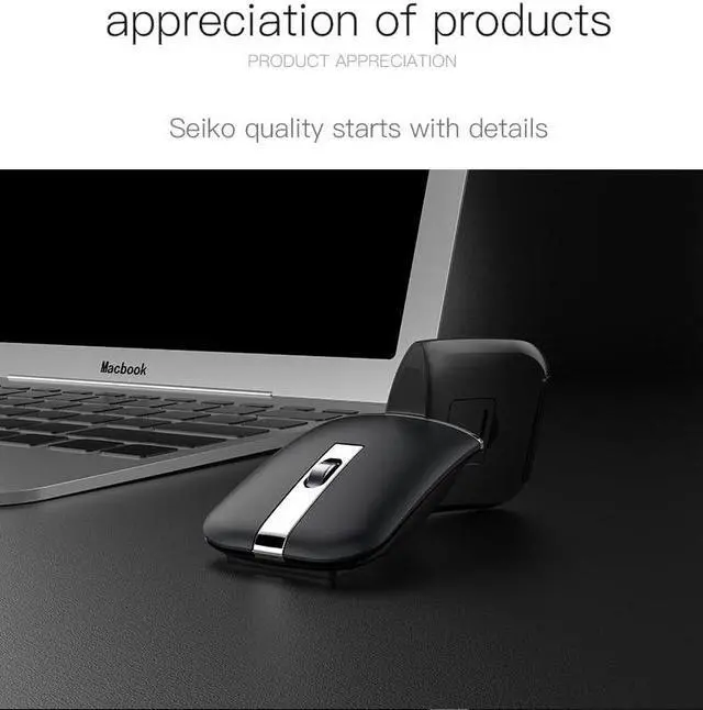 Alt view image 5 of 5 - Wireless Arc Mouse, Bluetooth 2.4GHz Dual-Mode Rechargeable, Foldable Wireless Mouse with USB Receiver, 180 Rotation, Silent Click, Suitable for Portable Computers on PC, Laptop, MacBook (Black)