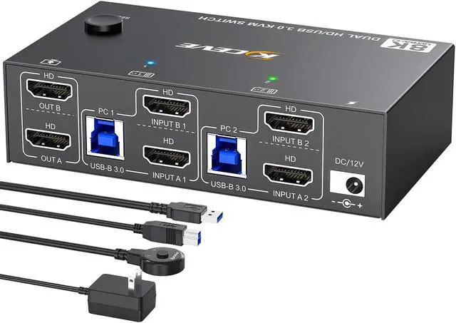 Main image of 8K HDMI KVM Switch 2 Monitors 2 Computers 8K@60Hz 4K@144Hz, MLEEDA USB 3.0 Dual Monitor KVM Switch for 2 Computer Share 2 Monitor and 4 USB3.0 HUB,Wired Remote,12V Power Adapter and USB Cable Included