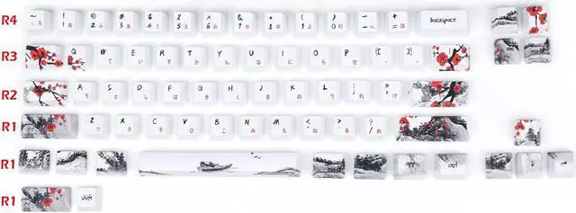Alt view image 2 of 5 - MOLGRIA Keycaps 71 Set for Gaming Mechanical Keyboard, Custom PBT OEM Profile Key caps Japanese Font with Keycap Puller for Cherry MX 71/61 60 Percent Keyboard(Plum Blossom)