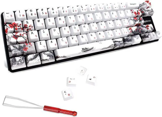 Alt view image 3 of 5 - MOLGRIA Keycaps 71 Set for Gaming Mechanical Keyboard, Custom PBT OEM Profile Key caps Japanese Font with Keycap Puller for Cherry MX 71/61 60 Percent Keyboard(Plum Blossom)