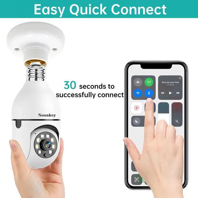 Alt view image 2 of 5 - Noonkey 2K/3MP Light Bulb Security Camera, 5G& 2.4GHz WiFi Alexa E27 360° Light Socket Camera for Outdoor, Wireless WiFi Home IP Camera with Motion Tracking Alarm, Color Night Vision,Two-Way Talk