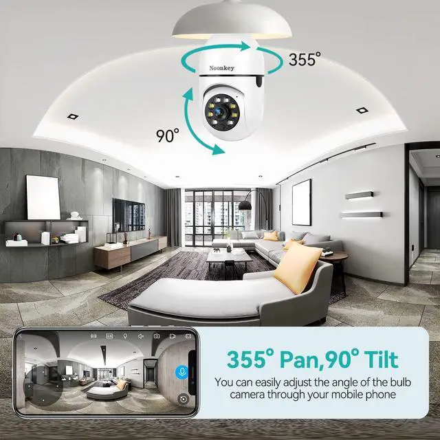 Alt view image 5 of 5 - Noonkey 2K/3MP Light Bulb Security Camera, 5G& 2.4GHz WiFi Alexa E27 360° Light Socket Camera for Outdoor, Wireless WiFi Home IP Camera with Motion Tracking Alarm, Color Night Vision,Two-Way Talk