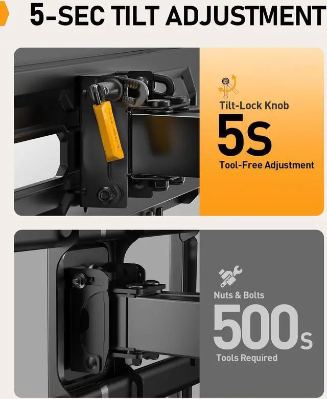 Alt view image 4 of 5 - Perlegear Full Motion TV Mount for 32-65 Inch TVs up to 99 lbs, Max VESA 400x400mm, Fits 16/12 Wood Studs, Height Adjustable Pre-Assembled TV Wall Mount, Tool-Free Tilt, Swivel & Extension, PGMF21