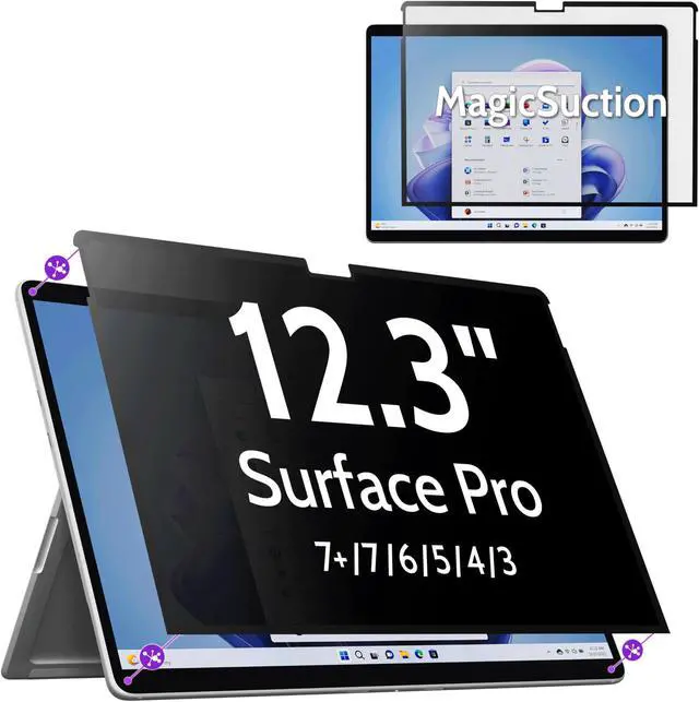 Main image of Peslv Privacy Screen for 12.3 Inch Surface Pro 7+/7/6/5/4/3, MagicSuction Removable Anti Spy Black Protector, Glare Blue Light Filter for Microsoft Laptop Computer Monitor