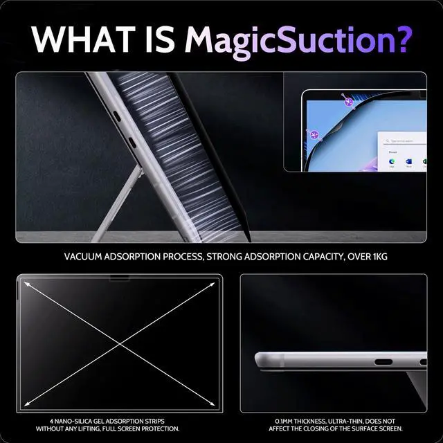 Alt view image 3 of 5 - Peslv Privacy Screen for 12.3 Inch Surface Pro 7+/7/6/5/4/3, MagicSuction Removable Anti Spy Black Protector, Glare Blue Light Filter for Microsoft Laptop Computer Monitor