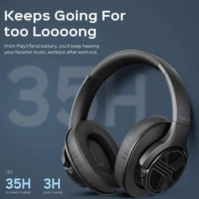 Alt view image 4 of 5 - TREBLAB Z2 Active Noise Cancelling Workout Headphones - Signature-HD Sound, Deep Bass, 35H Battery, Comfortable, Foldable Over Ear Bluetooth Headphones Wireless. for Gym, Sport, Travel. Mic for Calls
