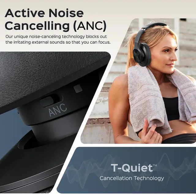 Alt view image 3 of 5 - TREBLAB Z2 Active Noise Cancelling Workout Headphones - Signature-HD Sound, Deep Bass, 35H Battery, Comfortable, Foldable Over Ear Bluetooth Headphones Wireless. for Gym, Sport, Travel. Mic for Calls