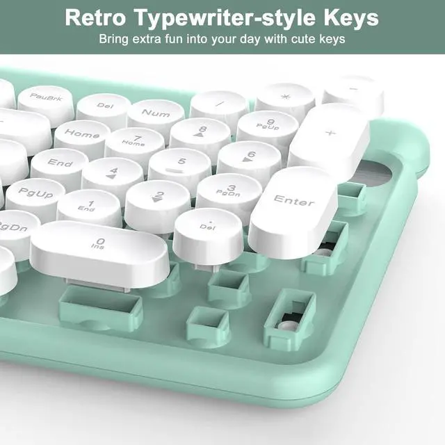 Alt view image 3 of 5 - RaceGT Wireless Typewriter Keyboard and Mouse - Wireless Keyboard with Silent Mouse, Cute Retro Keyboard Mouse Combo, 2.4G Cordless USB Computer Keyboard Mouse Set for Windows Laptop/Desktop/PC
