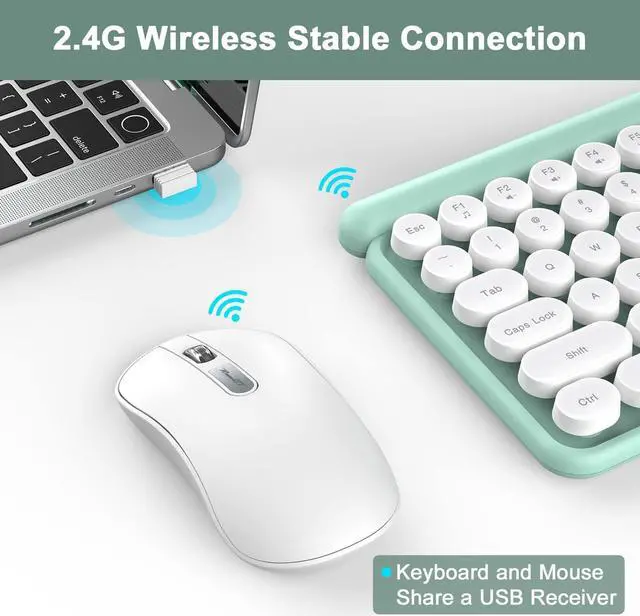 Alt view image 2 of 5 - RaceGT Wireless Typewriter Keyboard and Mouse - Wireless Keyboard with Silent Mouse, Cute Retro Keyboard Mouse Combo, 2.4G Cordless USB Computer Keyboard Mouse Set for Windows Laptop/Desktop/PC