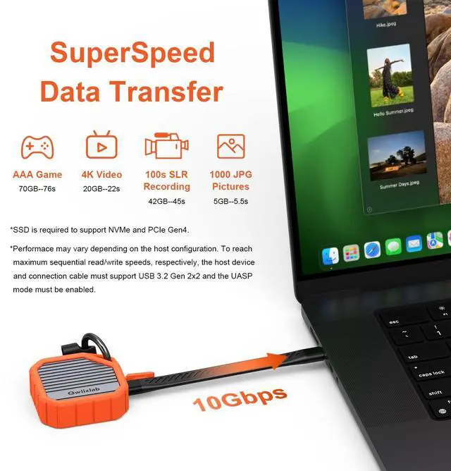 Alt view image 4 of 5 - Qwiizlab M.2 2230 SSD NVMe Enclosure, 10Gbps USB 3.2 Gen 2 Type-C, Fits M Key up to 2TB, Supports PCIe UASP, Rugged Aluminum Case (Orange), SSD Not Included