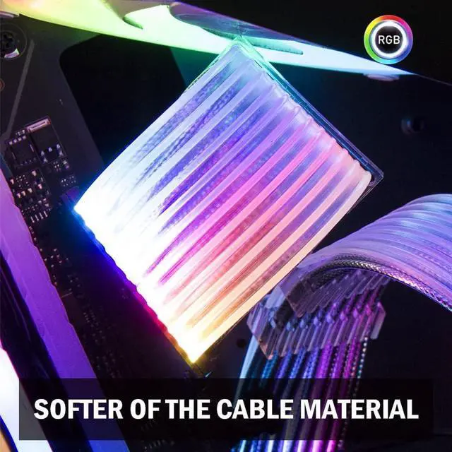 Alt view image 3 of 5 - Qustikuri ARGB GPU Power Supply Cable 3 * 8(6+2) Pin RGB PSU Cables Strimer Extension Cable Kit 5V 3Pin Synchronized (White)