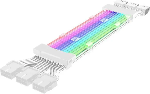 Alt view image 2 of 5 - Qustikuri ARGB GPU Power Supply Cable 3 * 8(6+2) Pin RGB PSU Cables Strimer Extension Cable Kit 5V 3Pin Synchronized (White)