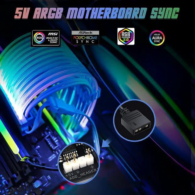 Alt view image 4 of 5 - Qustikuri ARGB GPU Power Supply Cable 3 * 8(6+2) Pin RGB PSU Cables Strimer Extension Cable Kit 5V 3Pin Synchronized (White)