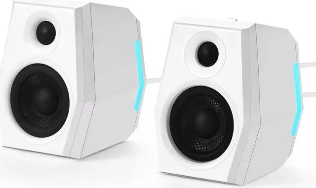 Main image of SW209 36W Computer Gaming PC Speakers - Built-in 24bit DAC Dynamic 3D Surround Sound - Bluetooth 5.0 USB 3.5mm Aux Inputs - Three EQ Sound Mode - RGB Backlit Multimedia Speakers (Pair, White)