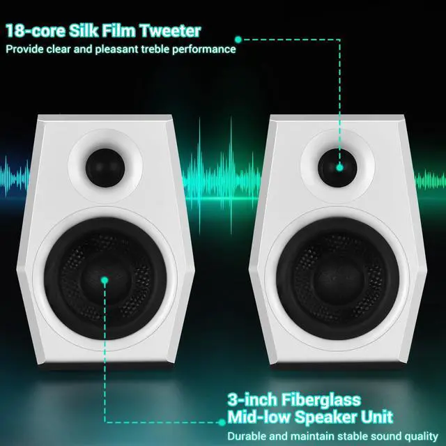 Alt view image 2 of 5 - SW209 36W Computer Gaming PC Speakers - Built-in 24bit DAC Dynamic 3D Surround Sound - Bluetooth 5.0 USB 3.5mm Aux Inputs - Three EQ Sound Mode - RGB Backlit Multimedia Speakers (Pair, White)