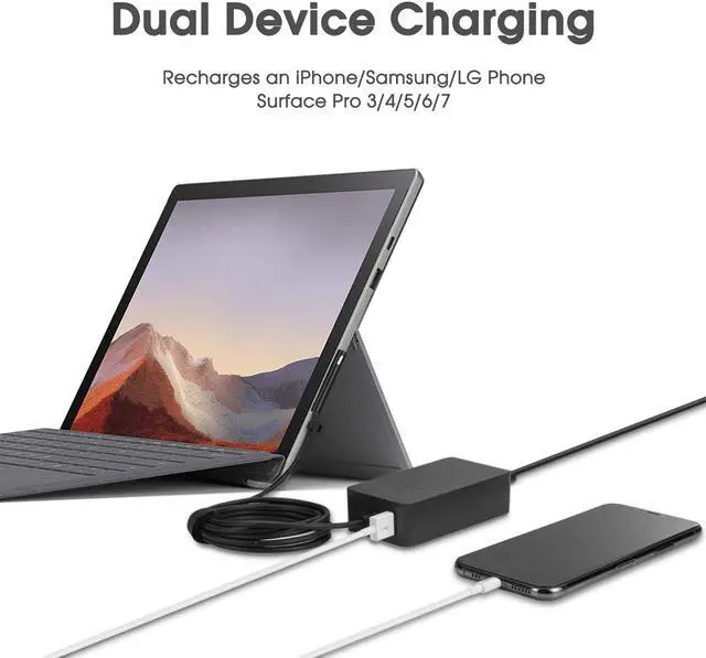 Alt view image 3 of 5 - Surface Pro 6 Pro 7 Charger, 65W Power Supply Adapter for Microsoft Surface Pro 3/4/5/6/7/X, Surface Book, Surface Laptop 1/2/3, Surface Laptop Go, Surface Go, with 6.2ft Power Cord
