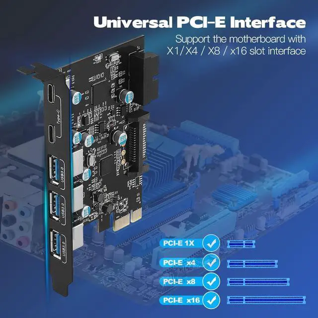 Alt view image 3 of 5 - SINEFINE PCI-E x 1 to USB Expansion Card, 3.0 5Gpbs(3 A - 2 C Internal 19-Pin Header) PCI Express PCIE Motherboard 3.15 4.72 0.7 inch, SF3A2C, inch